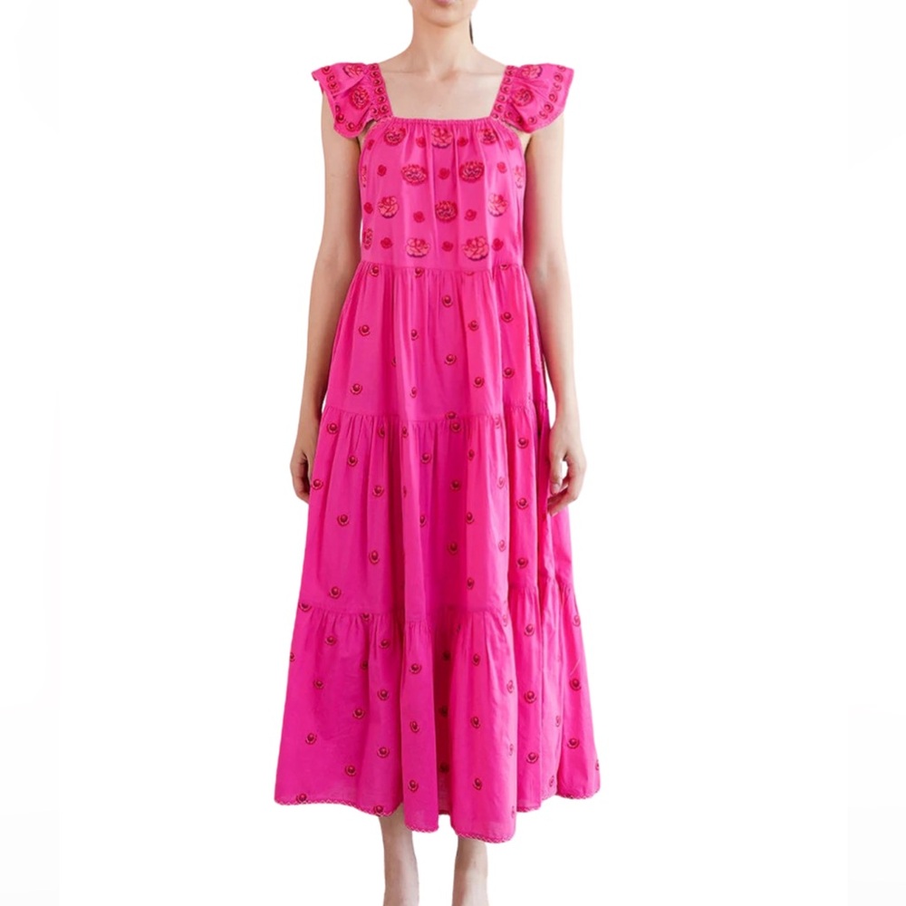 Nimo With Love Jasmine Maxi Dress Roses Embroidery on Pink
